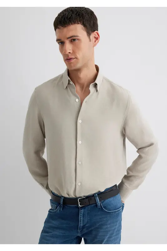 Beige Modal Shirt Regular Fit / Regular Fit 021138 - 1