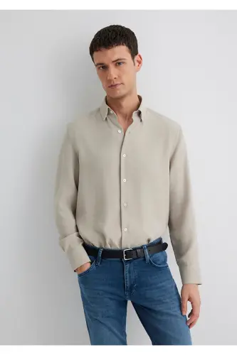 Beige Modal Shirt Regular Fit / Regular Fit 021138 - 3