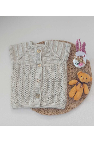 Beige Newborn Baby Hand-Knit Cotton Vest, Buttoned, Birth Anniversary, 0-12 Months 