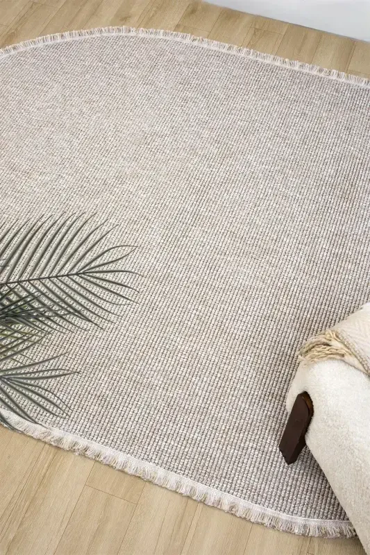 Beige Oval Woven Carpet Living Room Bedroom Hallway Runner Rug BEIGE OVAL-Beige 10 - 4