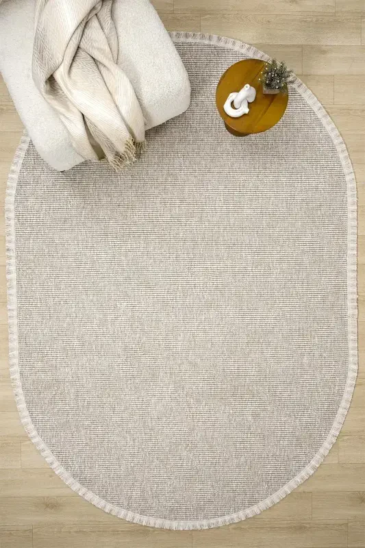 Beige Oval Woven Carpet Living Room Bedroom Hallway Runner Rug BEIGE OVAL-Beige 10 - 6