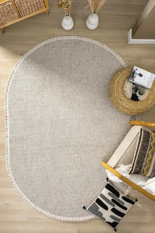 Beige Oval Woven Carpet Living Room Bedroom Hallway Runner Rug BEIGE OVAL-Beige 10 - ELIZ HOME