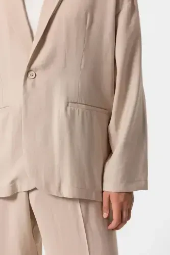 Beige Oversize Unlined Men's Blazer Jacket-Beige - 3