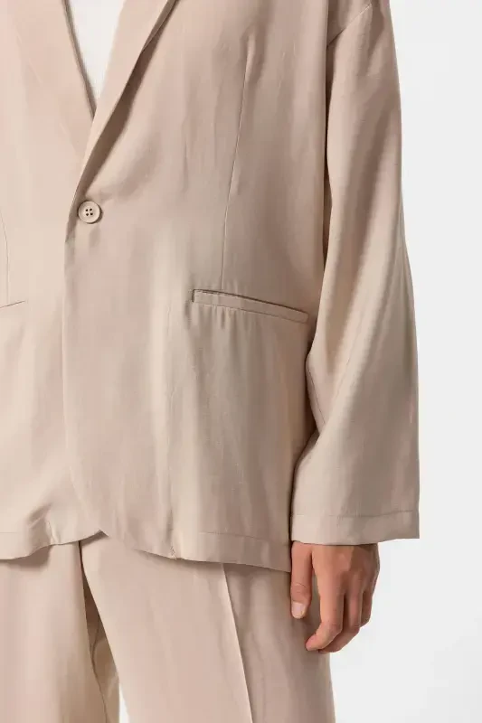 Beige Oversize Unlined Men's Blazer Jacket-Beige - 3