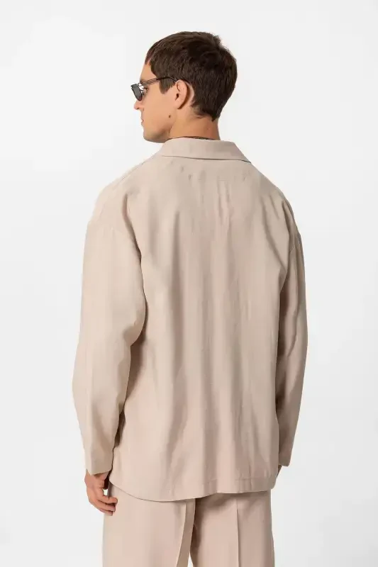 Beige Oversize Unlined Men's Blazer Jacket-Beige - 4