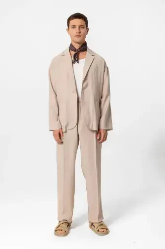 Beige Oversize Unlined Men's Blazer Jacket-Beige - 6