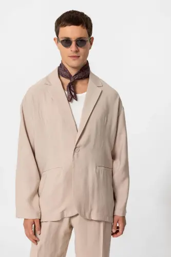 Beige Oversize Unlined Men's Blazer Jacket-Beige 