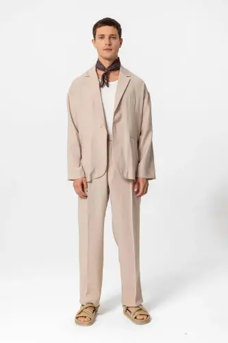 Beige Oversize Unlined Men's Blazer Jacket-Beige - 6