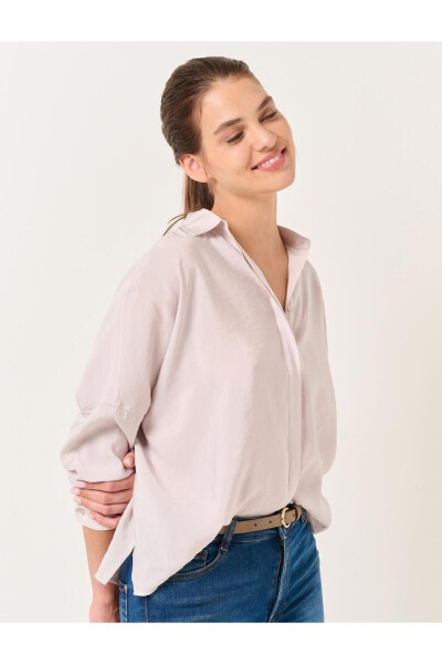 Beige Oversized Long Sleeve Basic Shirt - 8