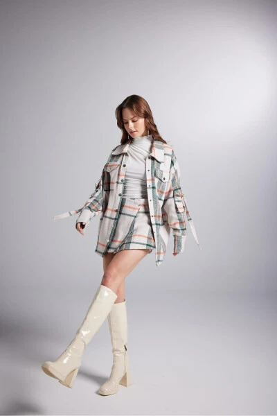 Beige Oversized Lumberjack Odin Shirt with Cargo Pockets and Snap Closure - 3