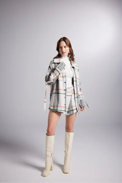 Beige Oversized Lumberjack Odin Shirt with Cargo Pockets and Snap Closure - 4