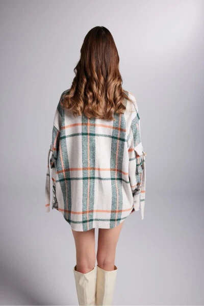 Beige Oversized Lumberjack Odin Shirt with Cargo Pockets and Snap Closure - 5