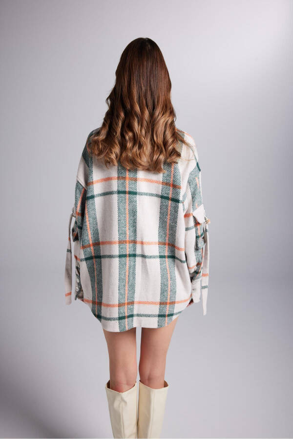 Beige Oversized Lumberjack Odin Shirt with Cargo Pockets and Snap Closure - 5