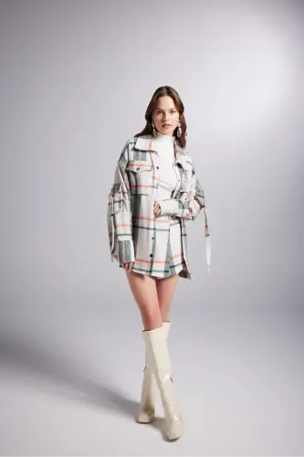 Beige Oversized Lumberjack Odin Shirt with Cargo Pockets and Snap Closure - 8