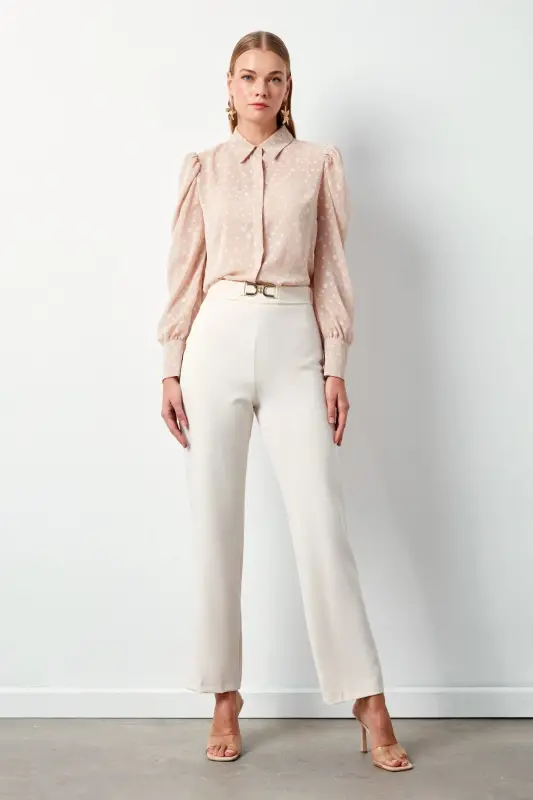 Beige Pants with Accessories Detail - 6