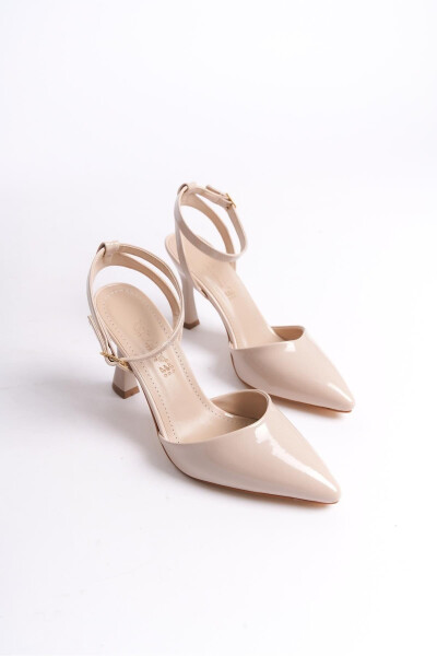 Beige Patent Leather Women's High Heels Pointed Toe Buckle - 4
