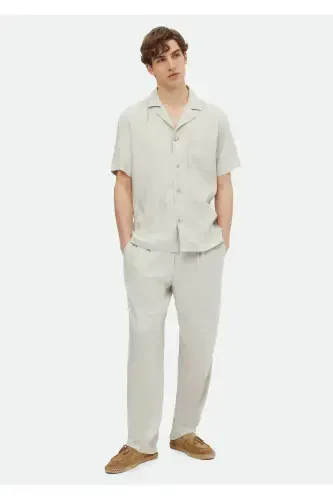 Beige Plain Casual Fit Woven Linen Blend Overshirt - RAMSEY (1)