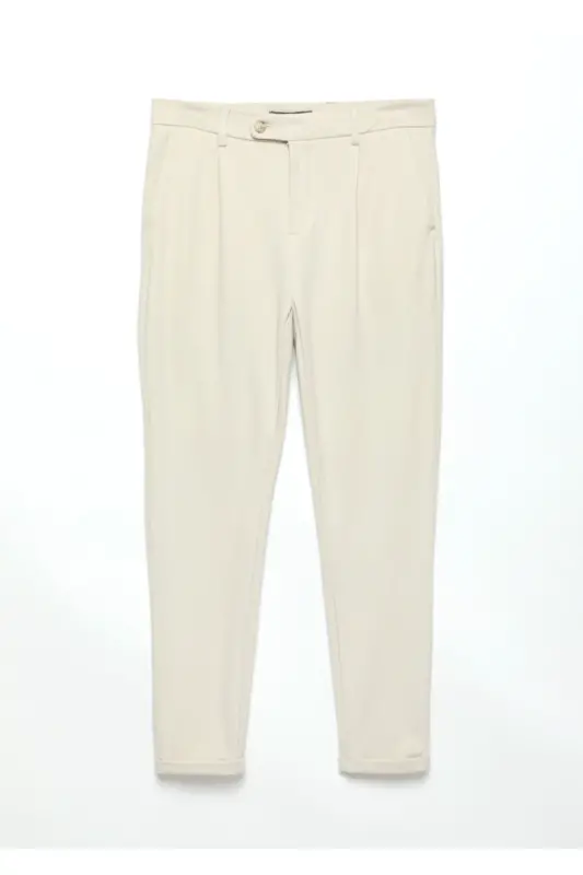 Beige Plain Knit Regular Fit Casual Trousers - 5