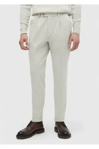 Beige Plain Knit Regular Fit Casual Trousers - 2