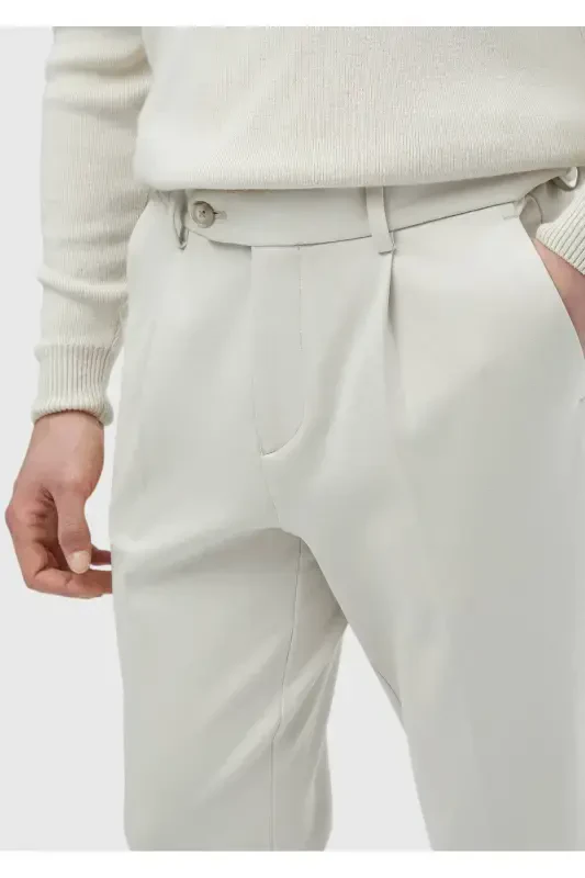 Beige Plain Knit Regular Fit Casual Trousers - 3