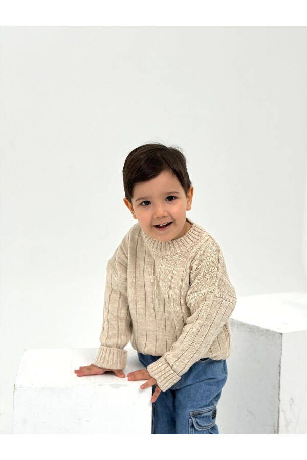 Beige Plain Knit Thick Ribbed Baby/Child Knit Sweater (Please Specify Exact Age) - 1