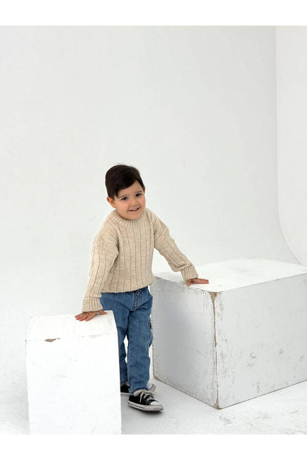 Beige Plain Knit Thick Ribbed Baby/Child Knit Sweater (Please Specify Exact Age) - 3