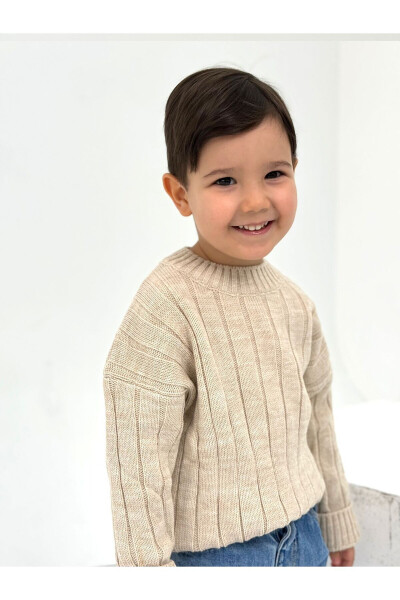 Beige Plain Knit Thick Ribbed Baby/Child Knit Sweater (Please Specify Exact Age) - 6