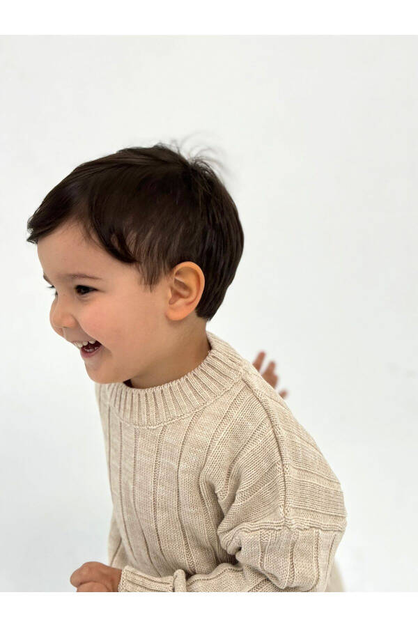 Beige Plain Knit Thick Ribbed Baby/Child Knit Sweater (Please Specify Exact Age) - 7