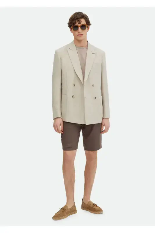 Beige Plain Oversized Fit 100% Linen Jacket - 2