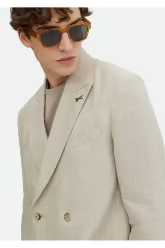 Beige Plain Oversized Fit 100% Linen Jacket - 3