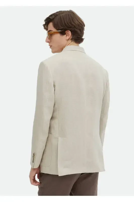 Beige Plain Oversized Fit 100% Linen Jacket - 4