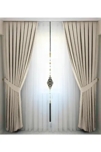Beige Pleated Velvet Curtain High Quality Single Panel-Beige 