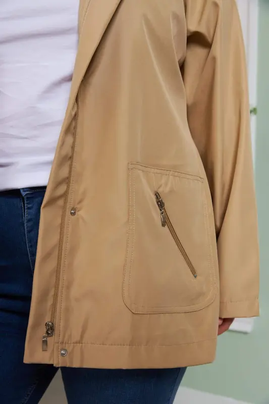 Beige Plus Size Trench Coat with Plaid Lining Detail - 3