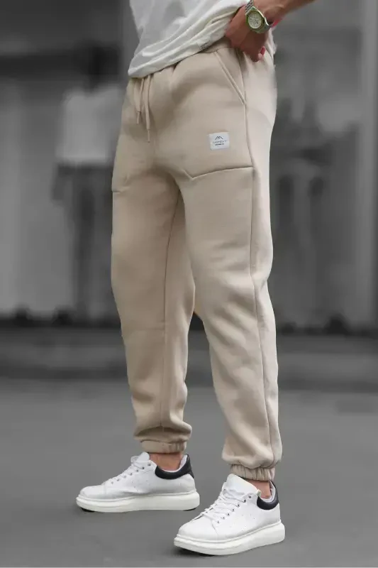Beige Pocket Detailed Men's Basic Sweatpants 6522-Beige - 3