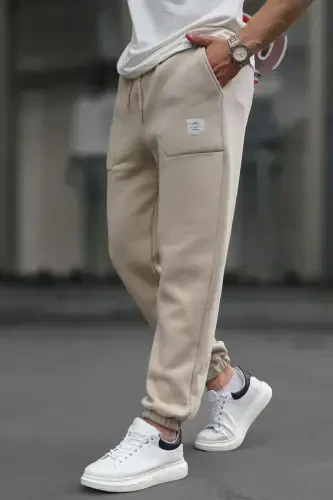 Beige Pocket Detailed Men's Basic Sweatpants 6522-Beige - 4