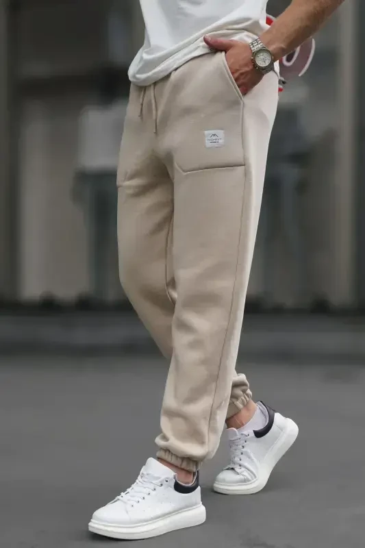 Beige Pocket Detailed Men's Basic Sweatpants 6522-Beige - 4