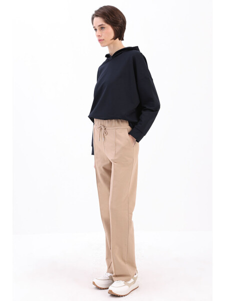 Beige Pocketed Sweatpants-Beige - 3
