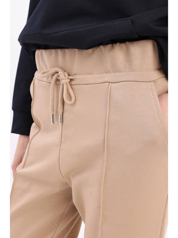 Beige Pocketed Sweatpants-Beige - 5