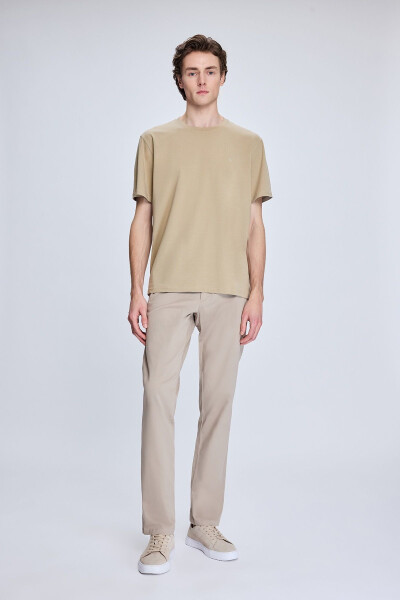 Beige Regular Fit Crew Neck Cotton Knitted T-Shirt - 2