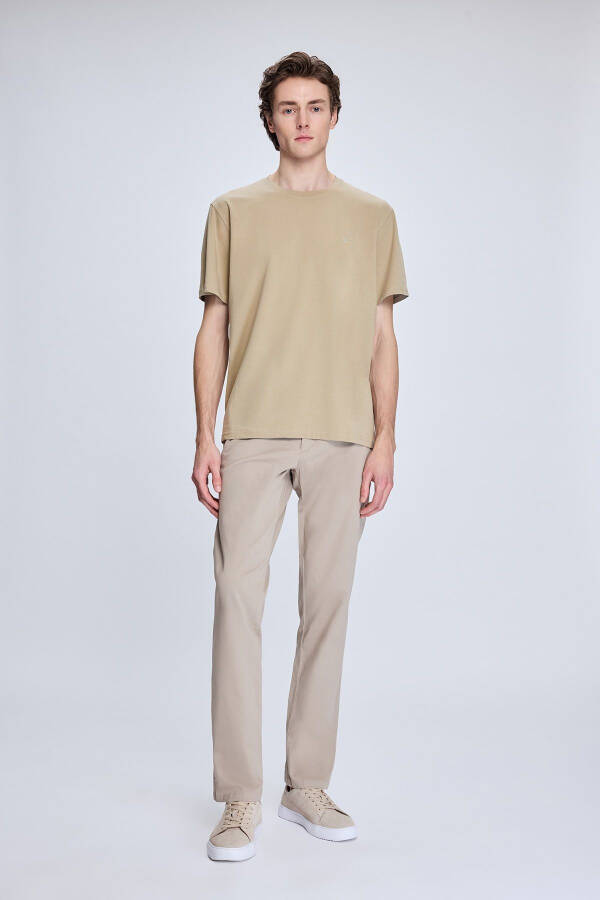 Beige Regular Fit Crew Neck Cotton Knitted T-Shirt - 2