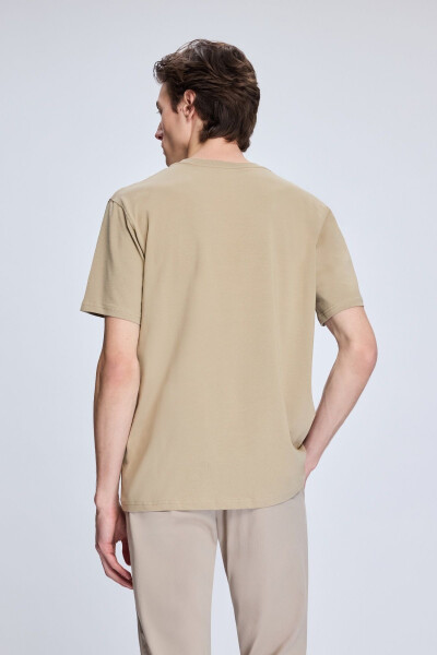 Beige Regular Fit Crew Neck Cotton Knitted T-Shirt - 5