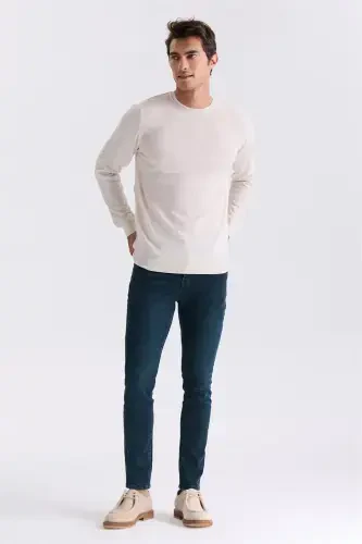 Beige Regular Fit Crew Neck Knit Sweater - JAKAMEN (1)