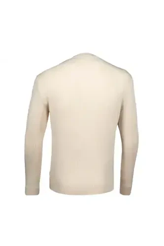 Beige Regular Fit Crew Neck Ribbed Knit Sweater - 2