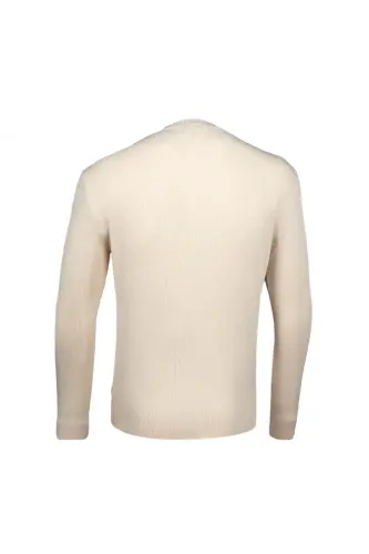 Beige Regular Fit Crew Neck Ribbed Knit Sweater - Beige - HATEMOĞLU (1)