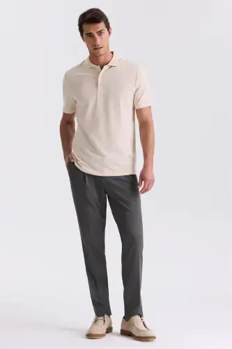 Beige Regular Fit Patterned Polo Neck T-shirt - Modazone (1)