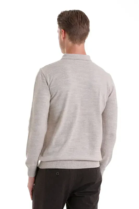Beige Regular Fit Plain Polo Neck Knit Sweater-Beige - 5