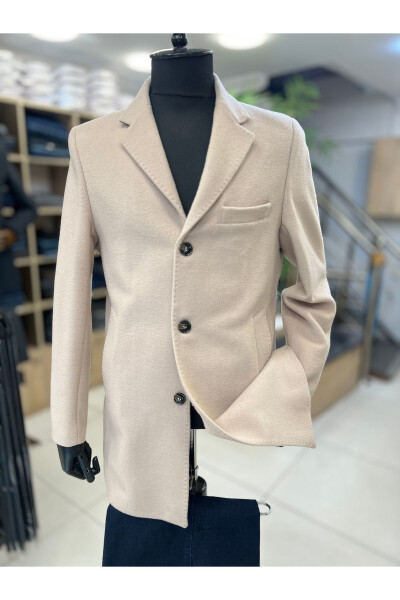 Beige, regular fit, wool jacket with a collar - 1