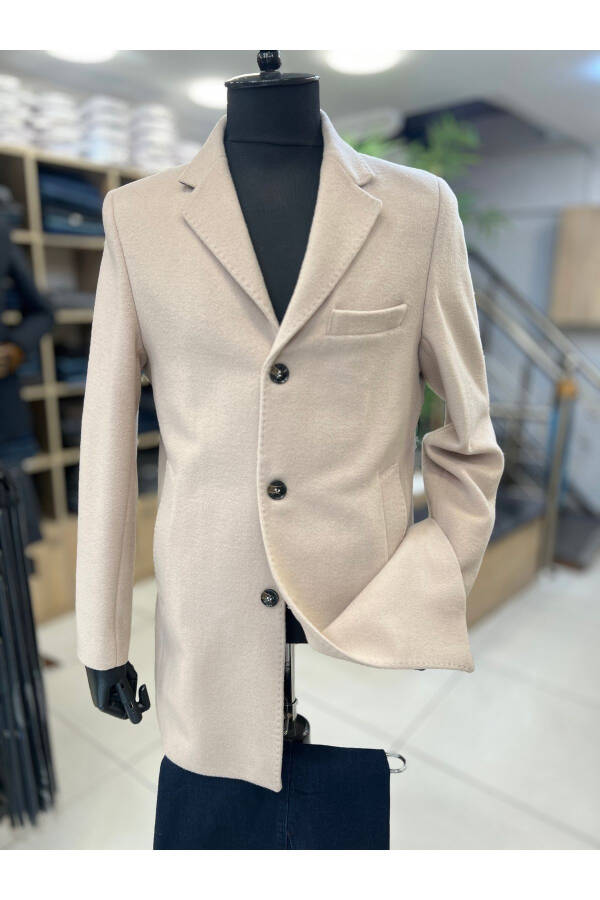 Beige, regular fit, wool jacket with a collar - 1