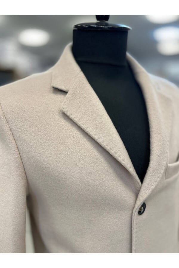 Beige, regular fit, wool jacket with a collar - 3