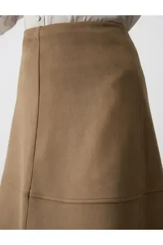 Beige Relaxed Fit Knit Velvet Midi Skirt - 6